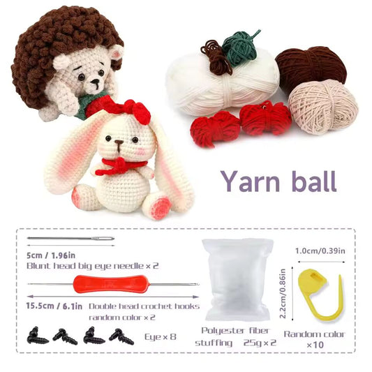 Fenrry Hedgehog and Rabbit Crochet Kits DIY Beginners With Yarn Balls Stitch Markers Needles Instruction Accessories