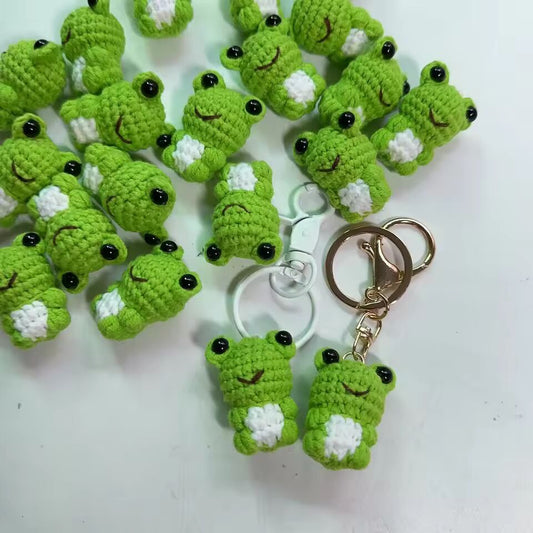 Handmade 3.5cm Cute Knitting Mini Fudge Frog Keychain Creative Crochet Keyrings For Car Key Accessories Doll Keyrings Wholesale